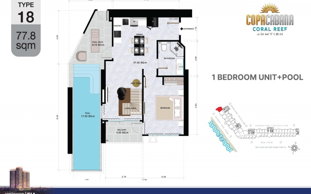 ขาย Copacabana Coral Reef Jomtien โคปาคาบาน่า คอรัล รีฟ จอมเทียน 1 ห้องนอน วิวทะเล (2)