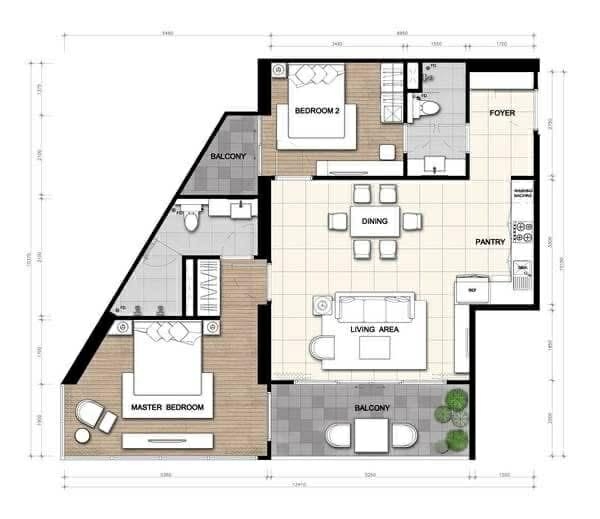 ให้เช่า เดอะปาล์ม วงศ์อมาตย์ 2 ห้องนอน วิวทะเล